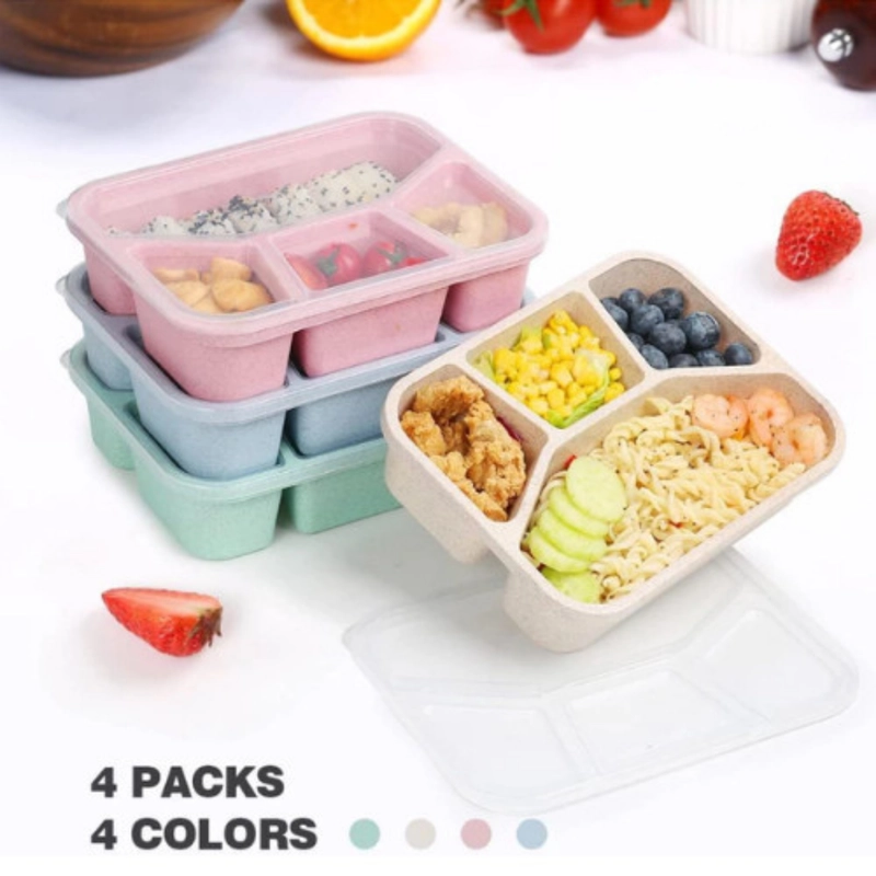 Product image KAMJE Tempat Makan Lunch Box Wadah Kotak Bekal Makanan Aesthetic 4 Grid KMJ275 all variant BIRU