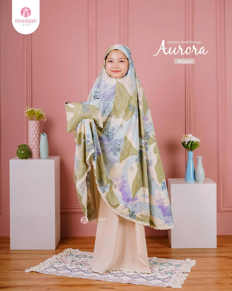 Product image Khadijah Label BDO - Mukena Rayon Aurora Anak Remaja 8 Sampai 12 Tahun Mocca