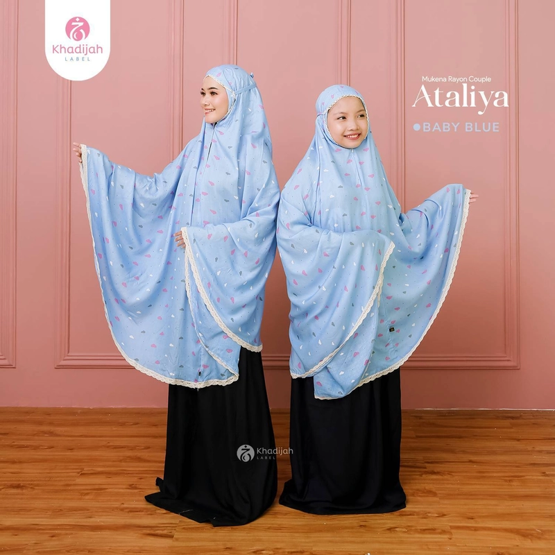 Product image Khadijah Label Makassar - Mukena Couple Ataliya Ibu Dan Anak Remaja Usia 8 Sampai 12 Tahun Baby Blue