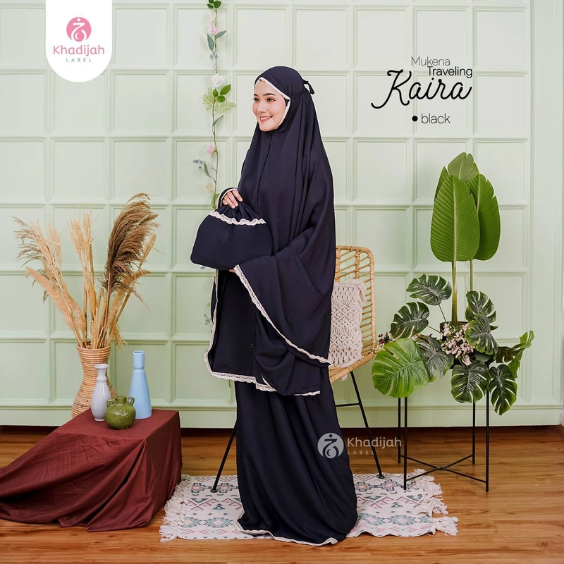 Product image Khadijah Label Makassar - Mukena Travel Kaira 2 In 1 Standar Black