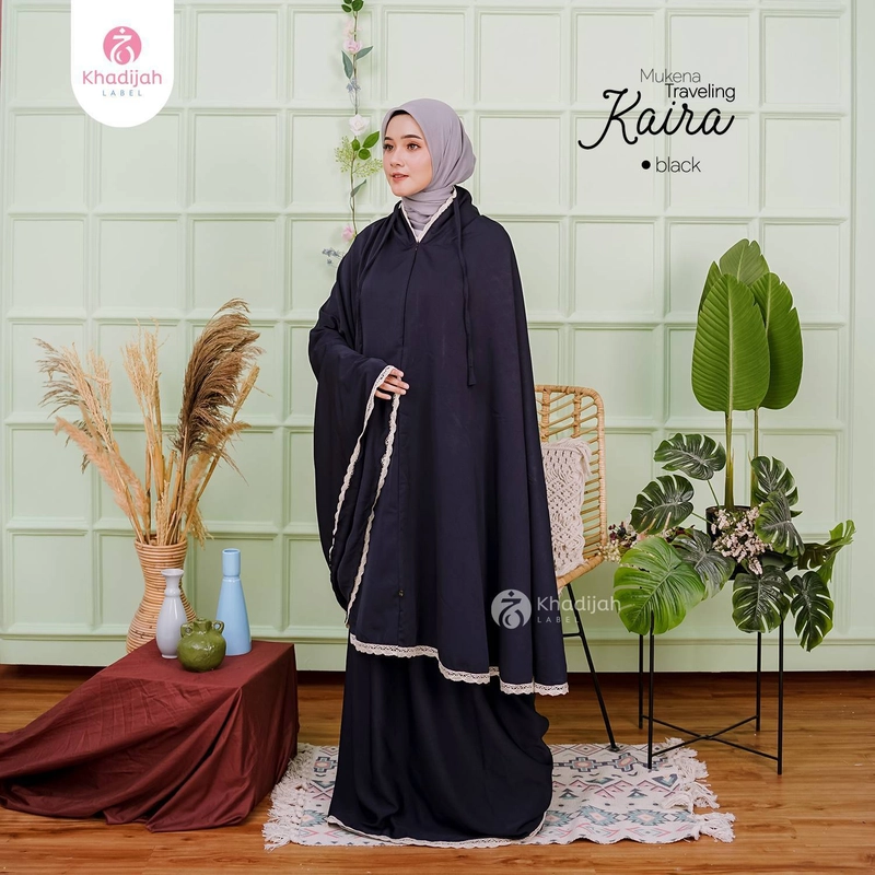 Product image Khadijah Label Makassar - Mukena Travel Kaira 2 In 1 Standar Black