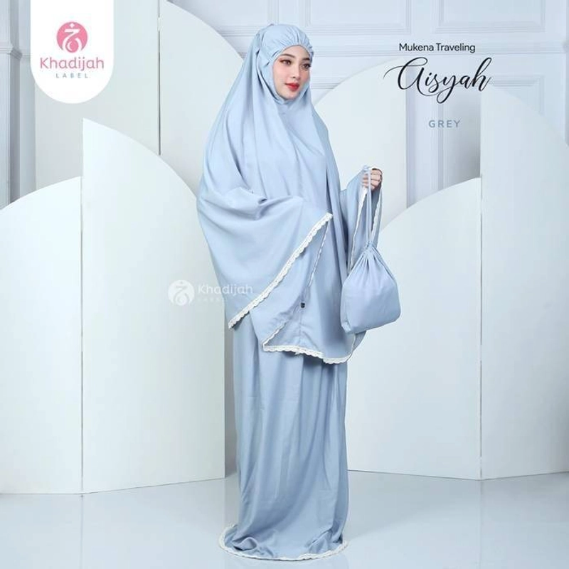 Product image Khadijah Label Makassar - Mukena Travel Aisyah (Free Sejadah) All Size Abu
