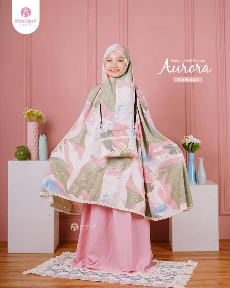 Product image Khadijah Label SUB - Mukena Rayon Aurora Anak Remaja 8 Sampai 12 Tahun Flamingo
