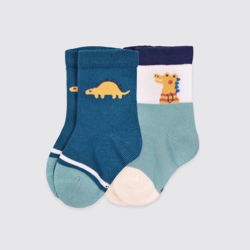 Product image Kiddiposh - 2 Pcs Kaos Kaki Anak Dinosaurus Socks by Longren M Grey + Navy