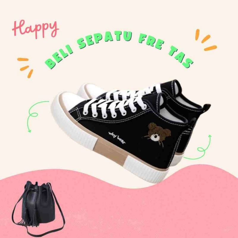 Product image Koekita - Sepatu Kets Sneakers Boot Wanita Why Bear Real New Trendy 2022  Free Tas 40 HITAM