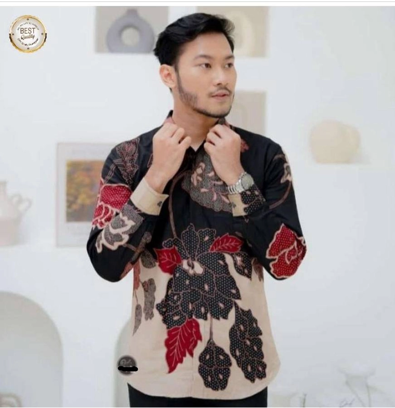 Product image Kois Batik - Baju Atasan Tunik Kemeja couplen terbaru couplen hitam kombinasi Xxl Kemeja hitam