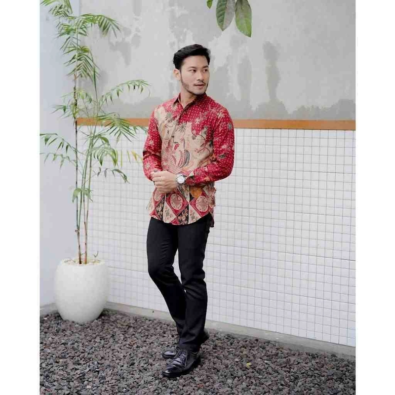 Product image Ks muslim fashion -Baju Batik couplen kemeja dan tunik pria dan wanita M Kemeja merah