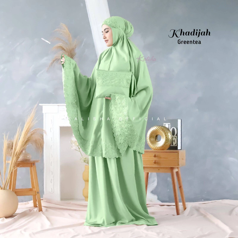 Product image Kalisha Official - Mukena Khadijah Polos Jumbo Bordir 600 Greentea