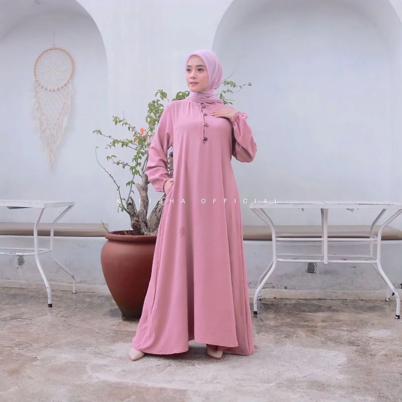 Product image Kalisha official - Anara Dress Gamis Cringkle Polos 500 Dustypink