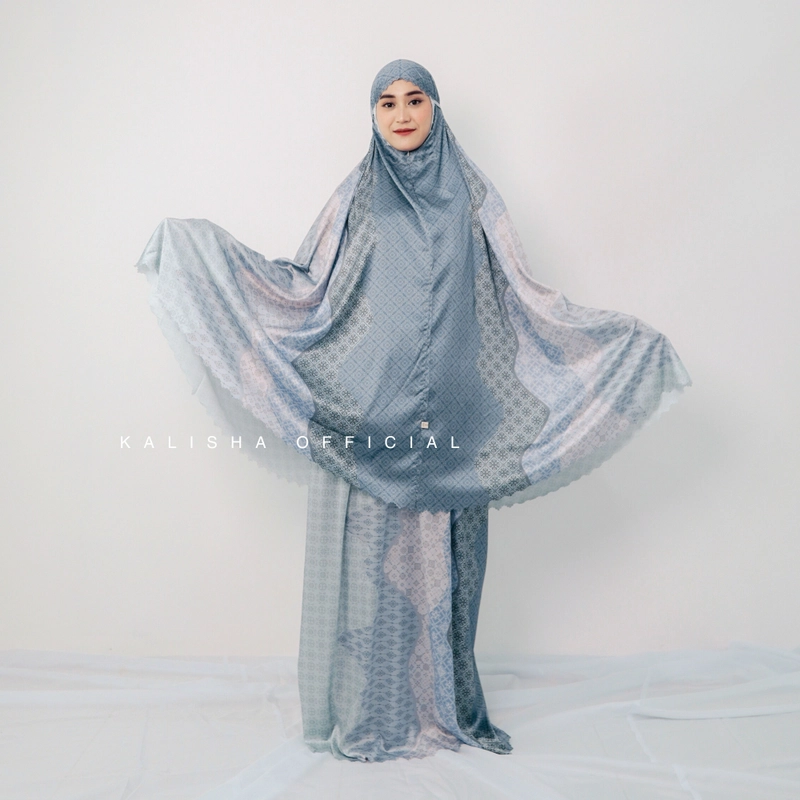 Product image Kalisha official - Mukena Motif Lasercut 2in1 Atheera Dewasa ADELIA BLUE