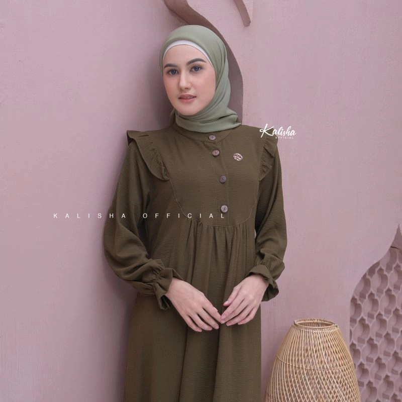 Product image Kalisha official - Fahira Gamis Polos Crinkle Airflow 500 Army