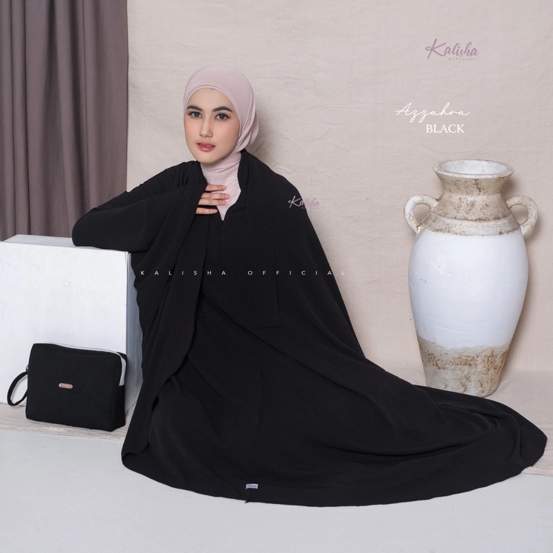 Product image Kalisha official - Mukena Azzahra Crinkle Airflow terbaru 3in1 700 Black