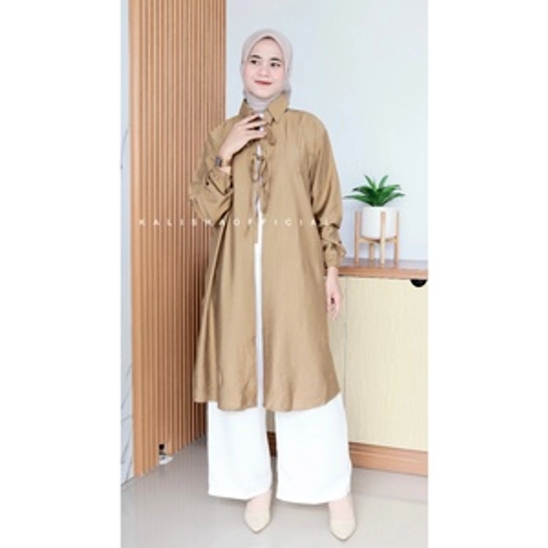 Product image Kalisha official - Araya Tunik Cardigan Polo linen All size Mocca