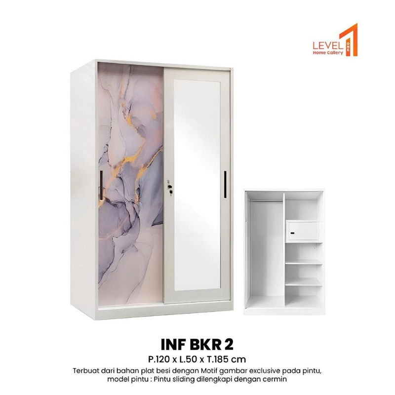 Product image Level One Home Gallery - Lemari Pakaian Besi Sliding 2 Pintu Gantungan Tinggi Lemari Gamis Baju Gaun Panjang 100000 INF BKR 2
