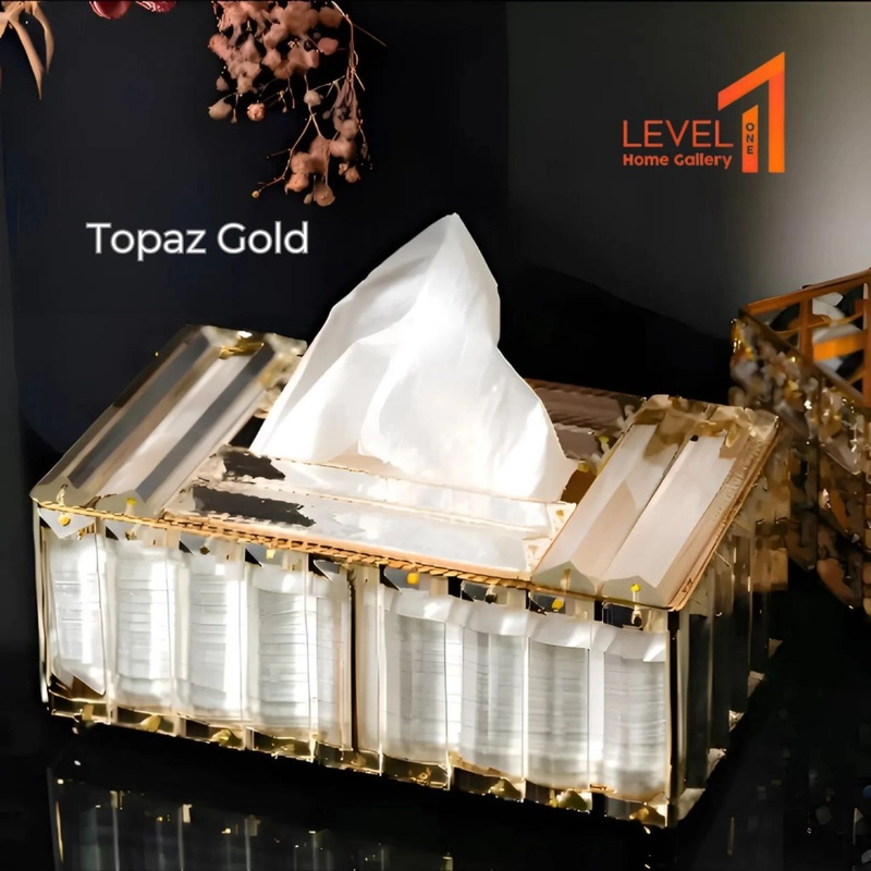 Product image Level One Home Gallery - Topaz Blink kotak tissue make up kaca kristal gold premium mewah elegant 1200 Gold