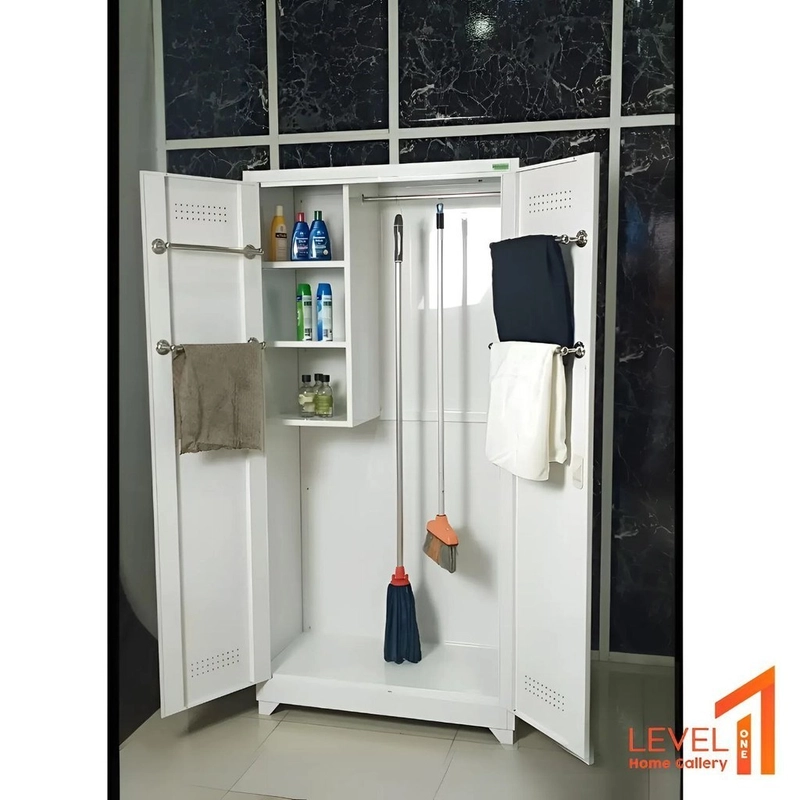 Product image Level One Home Gallery - Lemari Besi 2 Pintu Jumbo 90 cm x 185 cm Metal Plat Storage Penyimpanan Organizer Alat Kebersihan Gantungan Pel Sapu Multifungsi 90000 White
