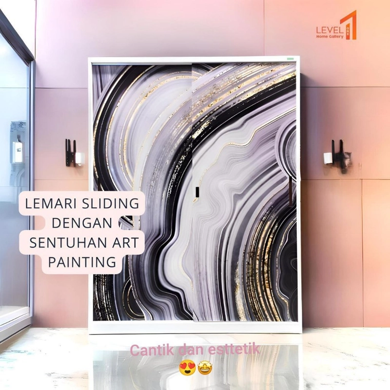 Product image Level One Home Gallery - Lemari Pakaian 2 Pintu Sliding Besi Metal Pintu Geser Wardrobe Cermin Portable | Uk. 150 cm x 195cm Brankas Besar Jumbo Minimalis Estetik Mewah Premium Terjangkau Murah Plat Tebal 90000 INF SL15H