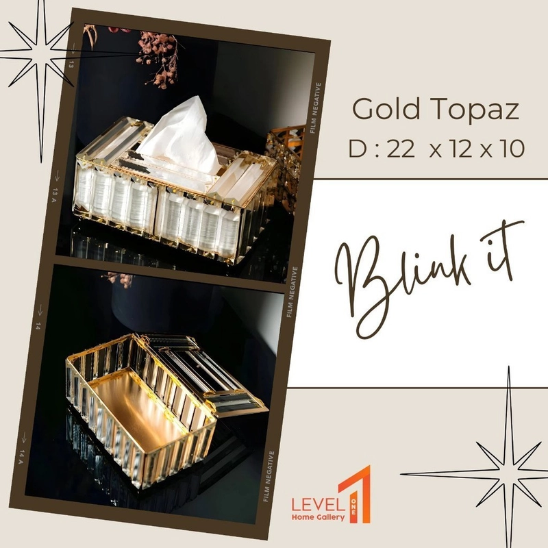 Product image Level One Home Gallery - Topaz Blink kotak tissue make up kaca kristal gold premium mewah elegant 1200 Gold