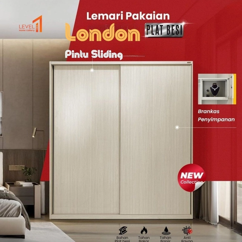 Product image Level One Home Gallery - Lemari Pakaian Besi Jumbo Pintu Sleding Cermin Portable Mewah Premium 100000 Sonoma