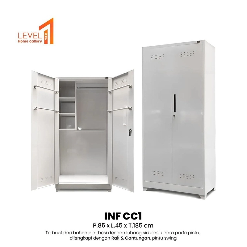 Product image Level One Home Gallery - Lemari Besi 2 Pintu Jumbo 90 cm x 185 cm Metal Plat Storage Penyimpanan Organizer Alat Kebersihan Gantungan Pel Sapu Multifungsi 90000 White