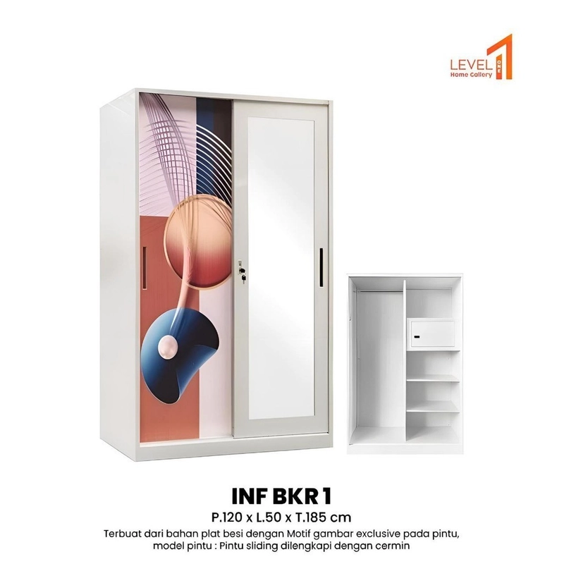 Product image Level One Home Gallery - Lemari Pakaian Besi Sliding 2 Pintu Gantungan Tinggi Lemari Gamis Baju Gaun Panjang 100000 INF BKR 2