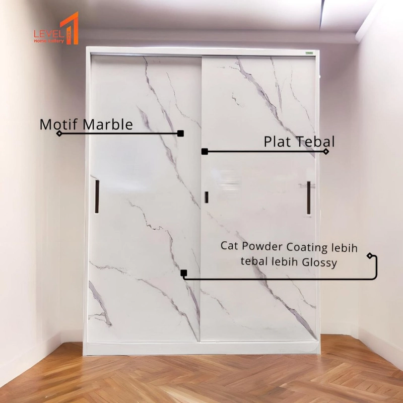 Product image Level One Home Gallery - Lemari Pakaian 2 Pintu Sliding Besi Metal Pintu Geser Wardrobe Cermin Portable | Uk. 150 cm x 195cm Brankas Besar Jumbo Minimalis Estetik Mewah Premium Terjangkau Murah Plat Tebal 90000 INF SL15H