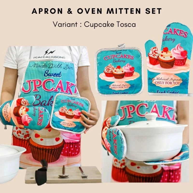 Product image Lilopilo - Waterproof Apron And Kitchen Glove Set / Sarung Tangan Celemek Dapur All Size Cake Tosca