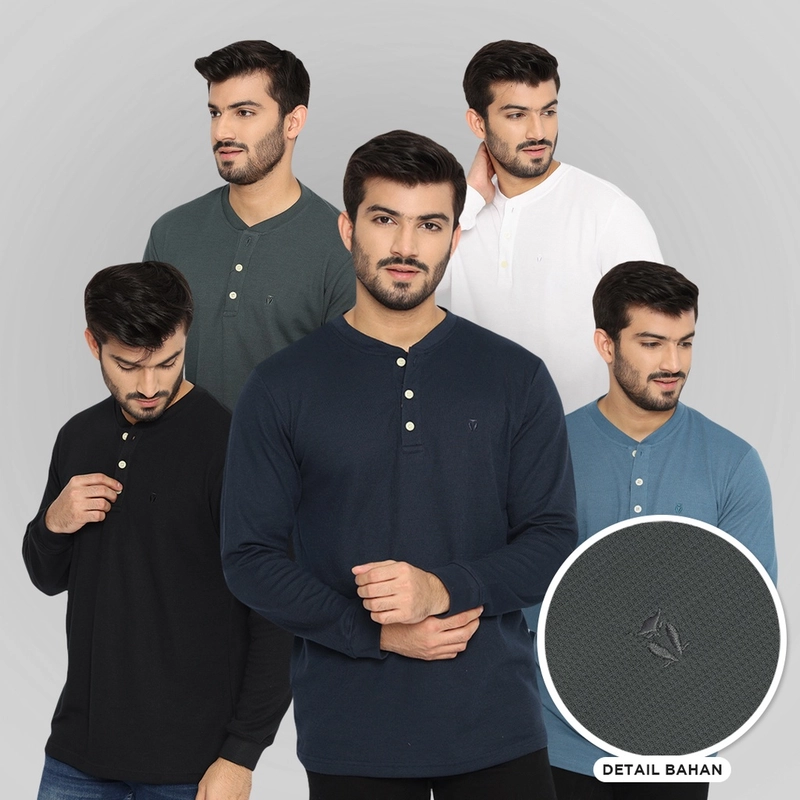 Product image MATSUDA APPAREL - Kaos Lengan Panjang 20S Henley Waffle Katun Miyama S RAINY DAY