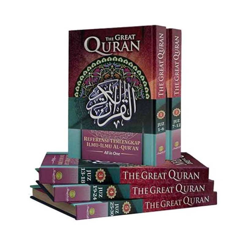 Product image Maghfirah Pustaka - The Great Quran New (Ilmu-Ilmu Al Quran) - 1 Set 5 Jilid Hard cover 26.5 x 20 x 2.5 cm UNGU