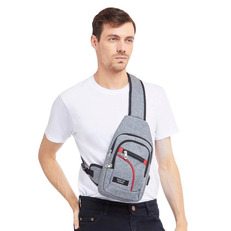 Product image Martin Versa CH5 Tas Selempang Kanvas Pria Man Slingbag USB Charger 35 x 18 x 7cm Abu Abu