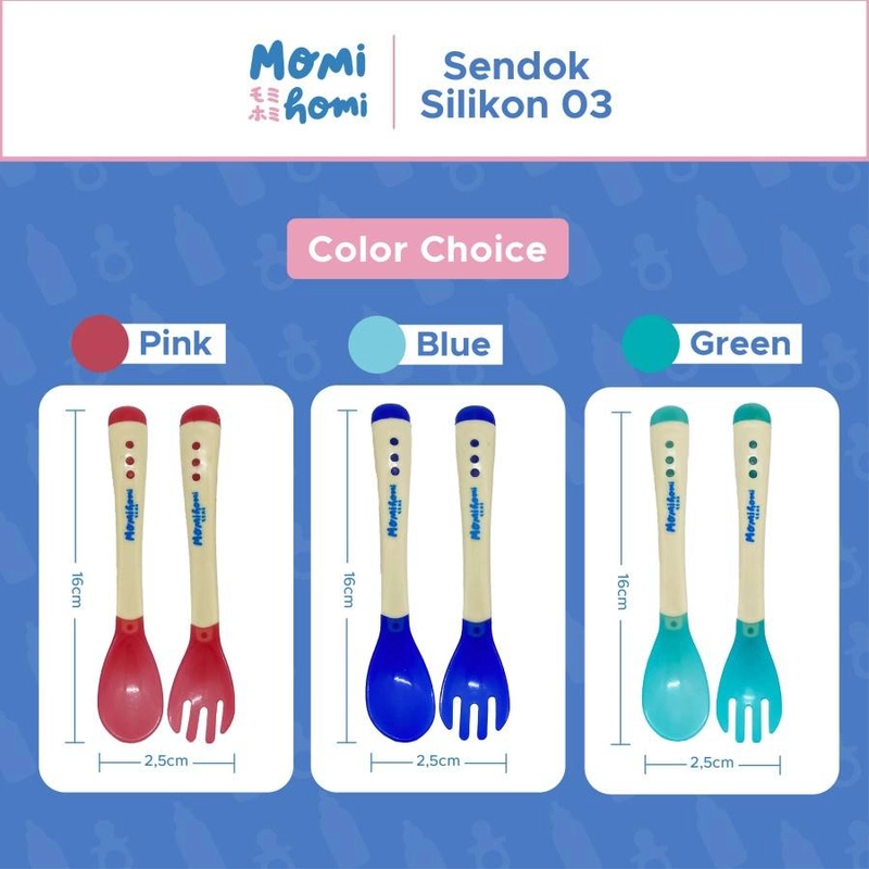Product image MOMI HOMI Sendok Makan Bayi Silikon Set 03 Sendok dan Garpu dengan Box Pengubah Suhu Bayi Silikon Le varian Set Hijau