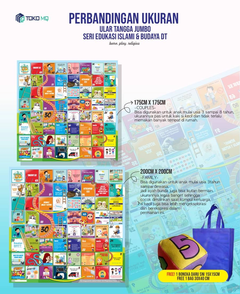 Product image Toko MQ - Ular Tangga Jumbo Seri Edukasi Islami 175cm X 175cm Full Color