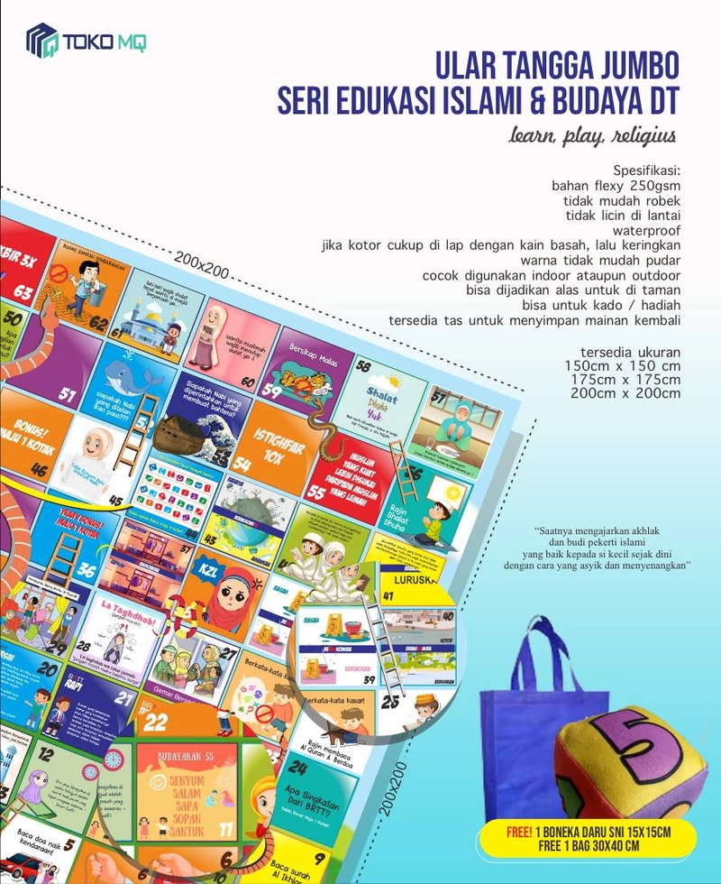 Product image Toko MQ - Ular Tangga Jumbo Seri Edukasi Islami 175cm X 175cm Full Color