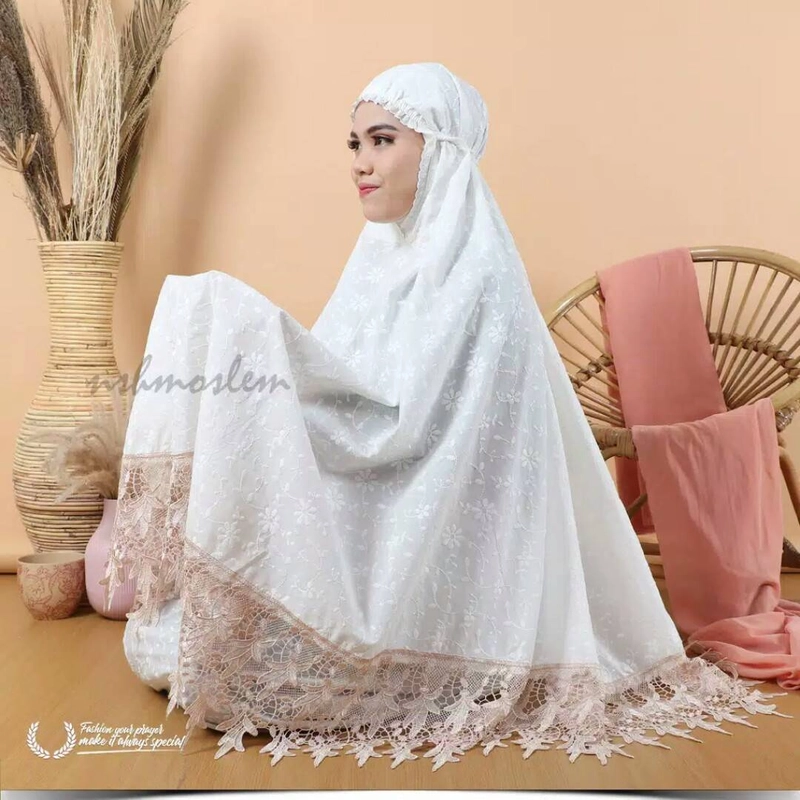 Nadira - Mukena Katun Paris Renda Daun (Broken White, All Size, Pcs)