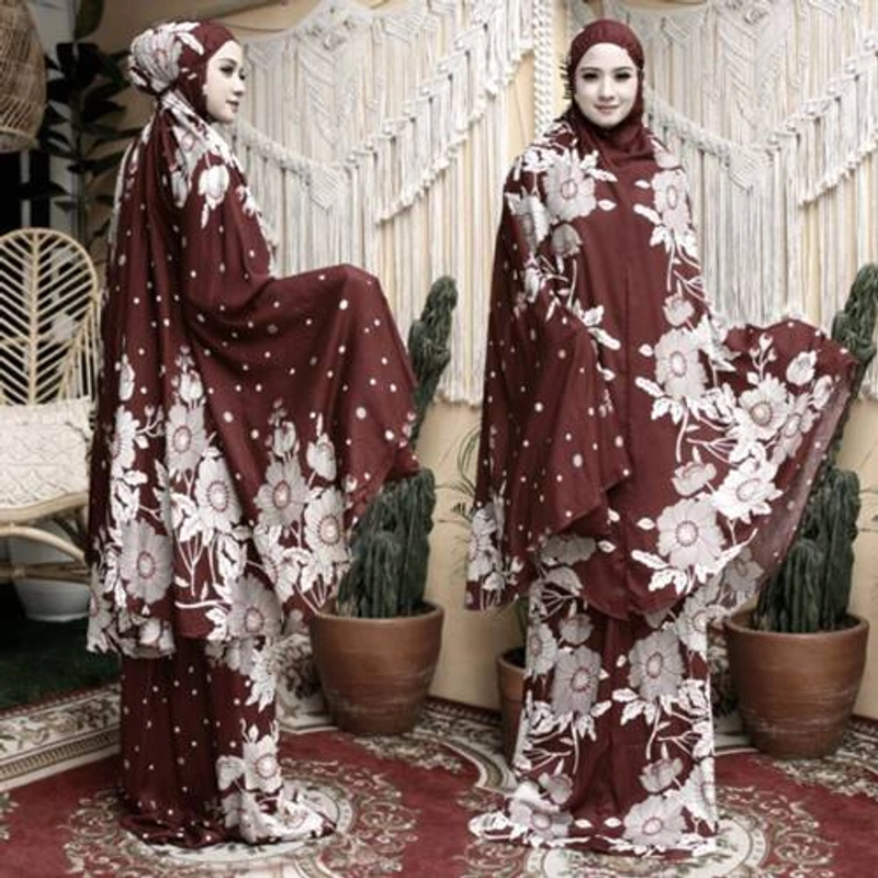 Nadira - Mukena Dewasa Rayon Motif Bunga Polka 003 ( Coklat, All Size, Pcs ) 