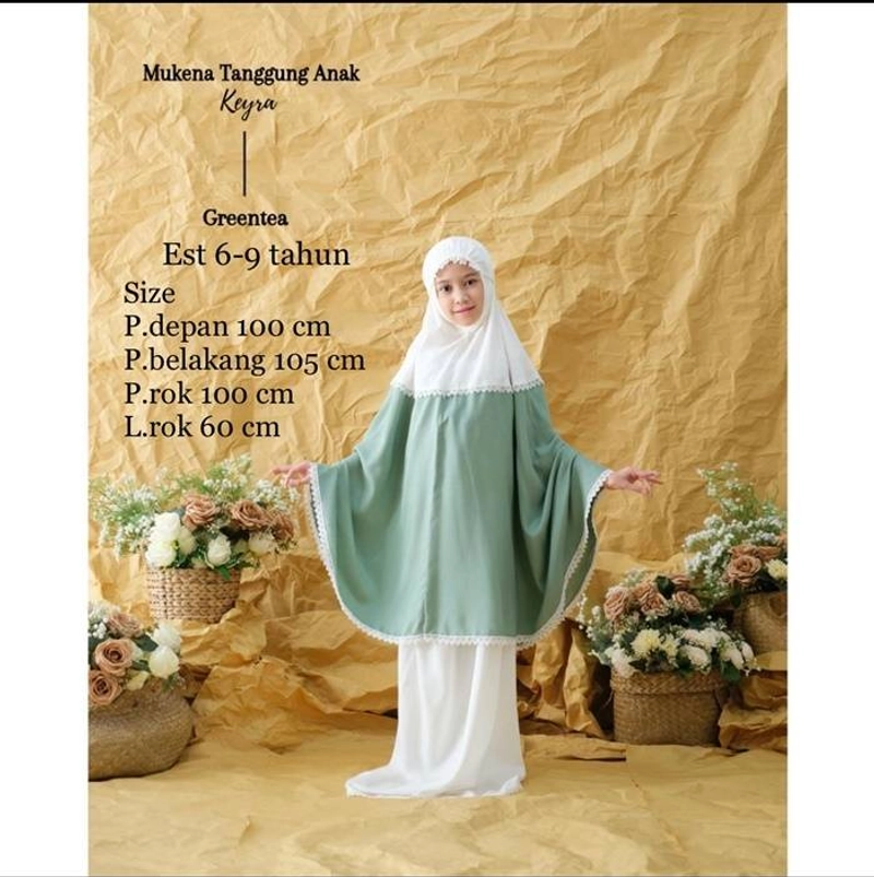 Product image Nadira - Mukena Keyra Anak Rainbow 6 - 9 Tahun Greentea