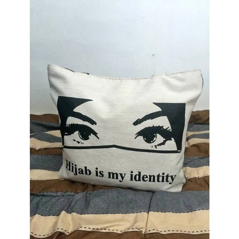 Product image Nanys fashion - Tote Bag Hand Made TK06 Hijab Eye 33 x 32 cm PUTIH - COKLAT