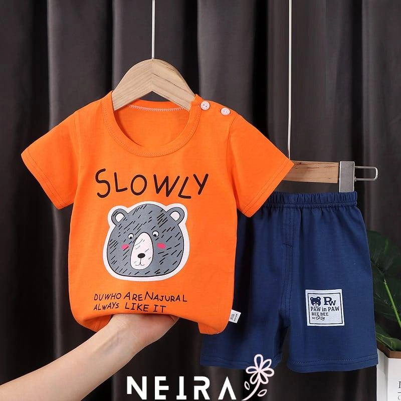 Product image Neira - Setelan Pendek Baju Tidur Piyama Anak Orange Slowly 73 Orange - Navy