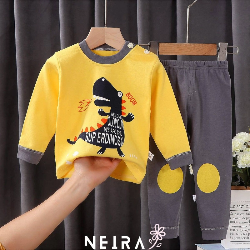 Product image Neira - Setelan Baju Tidur Piyama Anak Super Dino 73 Yellow - Grey