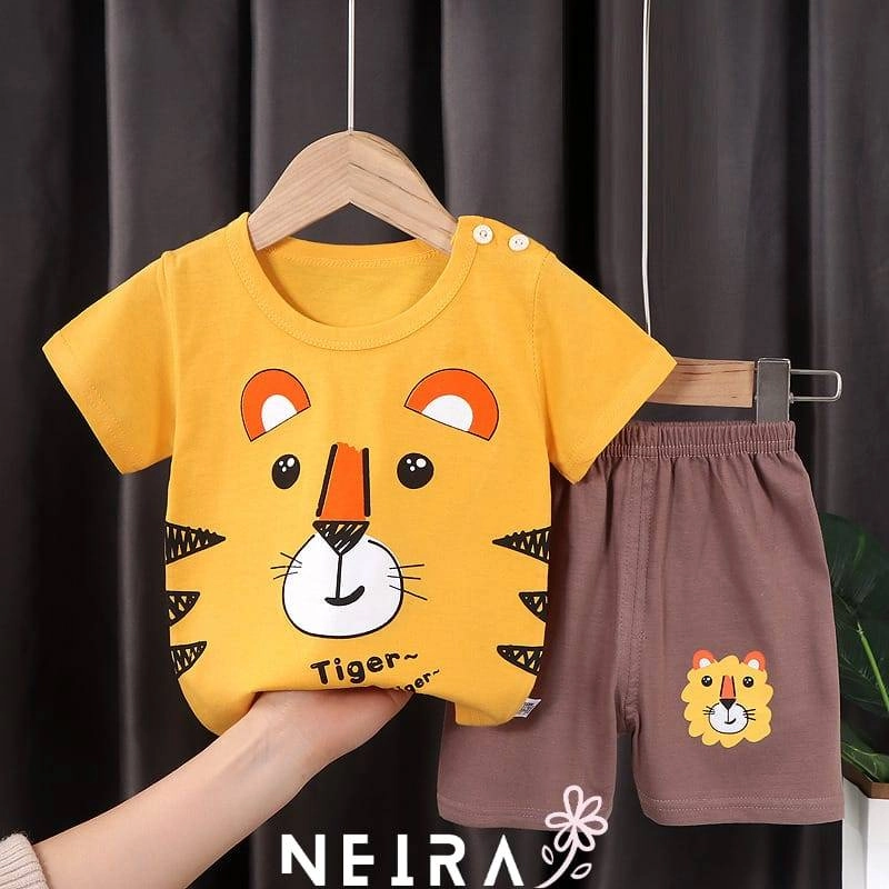 Product image Neira - Setelan Pendek Baju Tidur Piyama Anak Cute Tiger 73 Yellow - Choco