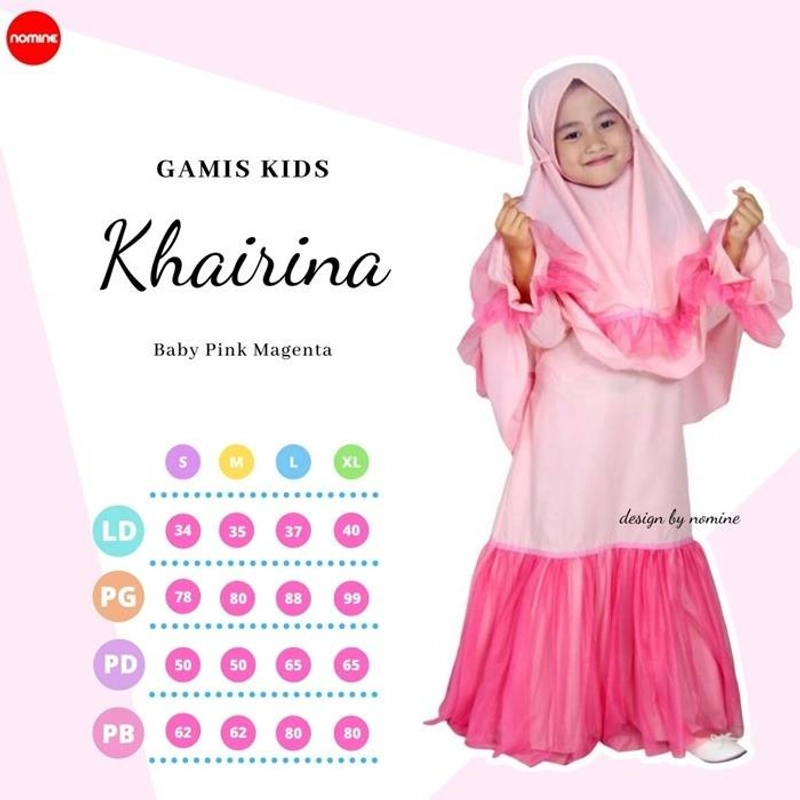 Product image Nomine - Gamis - Khairina - Set Khimar S Baby Pink - Magenta
