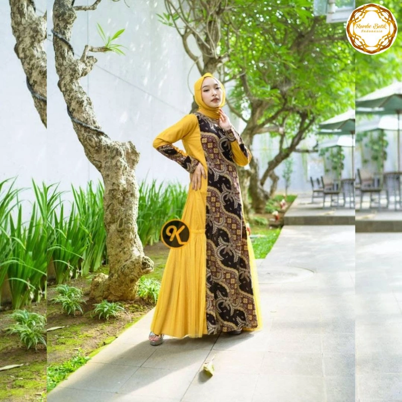 Product image Rambe Batik Indonesia - Batik Couple Gamis Dinar Bahan Katun Print Mix Toyobo M Kuning