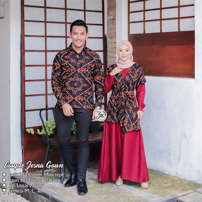 Product image Rambe Batik Indonesia - Batik Couple Jesna Goun Batik HQ Kombinasi Moscrepe Grid A Import L Merah