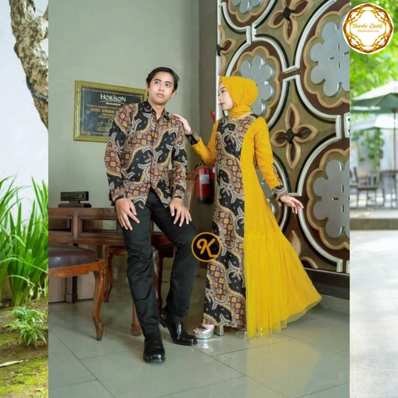 Product image Rambe Batik Indonesia - Batik Couple Gamis Dinar Bahan Katun Print Mix Toyobo M Kuning