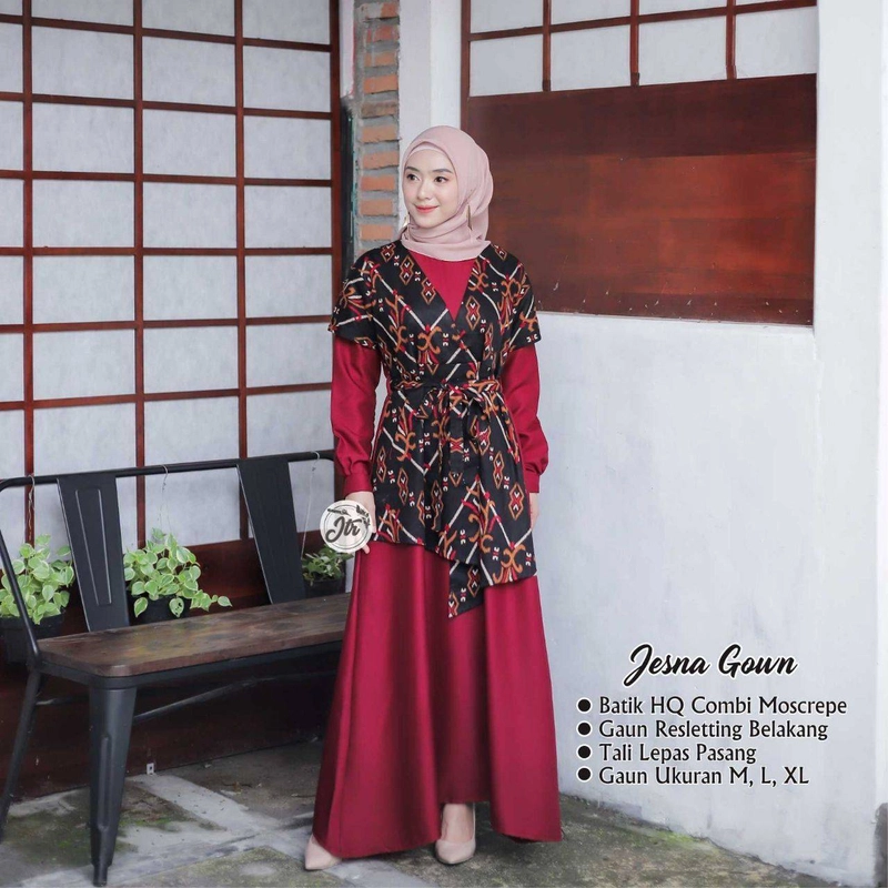 Product image Rambe Batik Indonesia - Batik Couple Jesna Goun Batik HQ Kombinasi Moscrepe Grid A Import L Merah