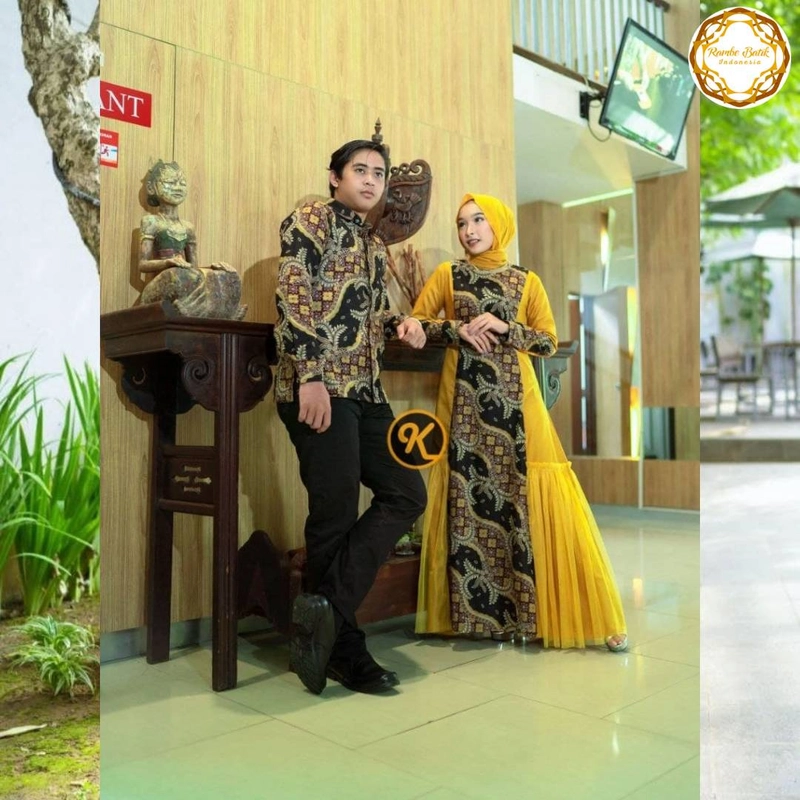 Product image Rambe Batik Indonesia - Batik Couple Gamis Dinar Bahan Katun Print Mix Toyobo M Kuning