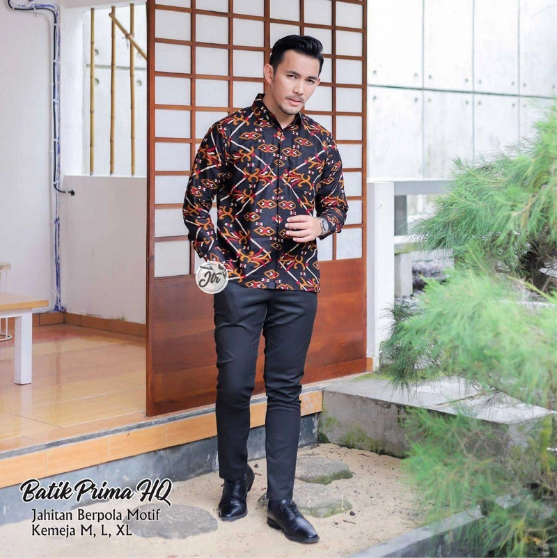 Product image Rambe Batik Indonesia - Batik Couple Jesna Goun Batik HQ Kombinasi Moscrepe Grid A Import L Merah