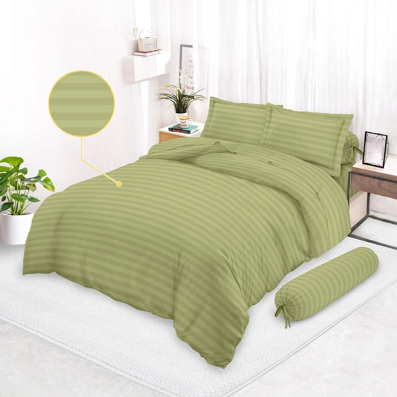 Product image Midori - Bedcover Set Sprei Fitted King 180x200 Tinggi 30 180x200 Tinggi 40 Microtencel Dobby Stripe Tinggi 30 Sage Green