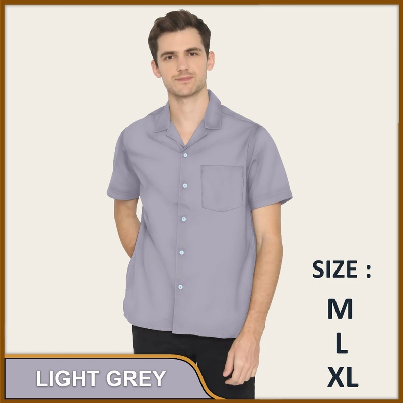 Product image Kemeja Polos Pria Lengan Pendek Oversize / Kemeja Casual Santai Formal Distro Premium M Light Grey