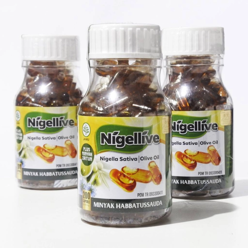 Product image Aliya - Nigellive Oil Habbatussauda Zaitun 200 Kapsul 160g Orignal